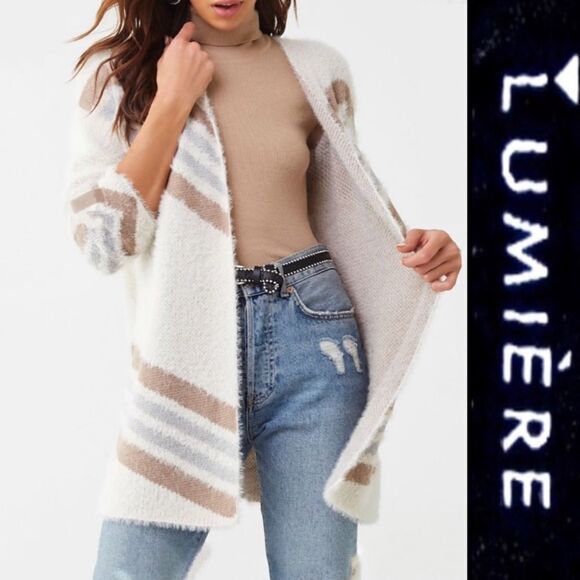 Lumière Fuzzy Open Front Sweater Cardigan - Picture 1 of 8